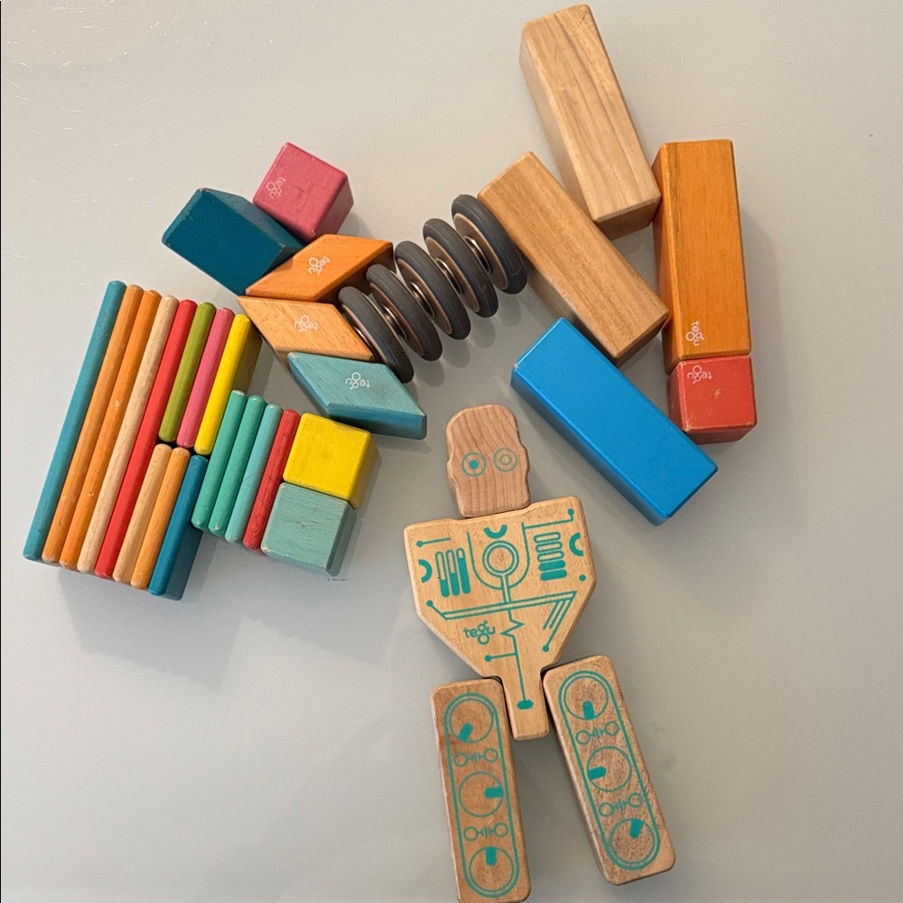 Vibrant Wooden Robot Construction Set
